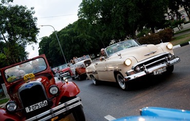 The pilgrims received a treat of picked up for their Sept. 21 farewell dinner in Havana’s famous classic car taxis.
Pilot photo/ Gregory L.  Tracy
