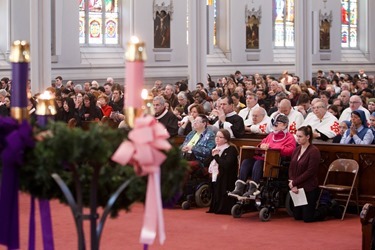 Vicar General Bishop Peter J. Uglietto celebrates a special Mass at the Cathedral of the Holy Cross Dec. 13, 2015 at which the holy door for the Extraordinary Jubilee Year of Mercy was opened. (Pilot photo/ Gregory L. Tracy)