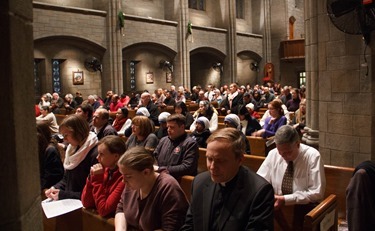 New Year's Eve Holy Hour and Mass celebrated by Cardinal Sean O'Malley at St. Clement's Eucharistic Shrine in Boston Dec. 31, 2015. Pilot photo/ Mark Labbe