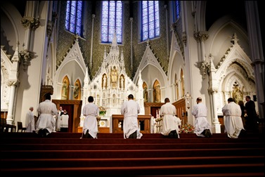 Transitional diaconate ordination of Deacons Jason Giombetti, Pablo Gomis Gonzalez, Godfrey Musabe, Wellington DeOliveira, Joel Santos and William Sexton at the Cathedral of the Holy Cross, April 30, 2016. The men will be ordained to the priesthood in 2017. Pilot photo/ Gregory L. Tracy 