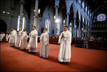 Transitional diaconate ordination of Deacons Jason Giombetti, Pablo Gomis Gonzalez, Godfrey Musabe, Wellington DeOliveira, Joel Santos and William Sexton at the Cathedral of the Holy Cross, April 30, 2016. The men will be ordained to the priesthood in 2017. Pilot photo/ Gregory L. Tracy 