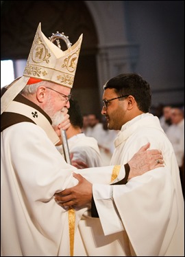 Transitional diaconate ordination of Deacons Jason Giombetti, Pablo Gomis Gonzalez, Godfrey Musabe, Wellington DeOliveira, Joel Santos and William Sexton at the Cathedral of the Holy Cross, April 30, 2016. The men will be ordained to the priesthood in 2017. Pilot photo/ Gregory L. Tracy 