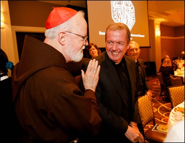 Philadelphia Archbishop Charles Chaput and Father Kevin O’Leary are honored at the Redemptoris Mater Seminary Annual Gala Dinner held June 2, 2016 in Norwood. Photo by Gregory L. Tracy, The Pilot 