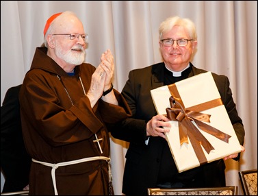 Philadelphia Archbishop Charles Chaput and Father Kevin O’Leary are honored at the Redemptoris Mater Seminary Annual Gala Dinner held June 2, 2016 in Norwood. Photo by Gregory L. Tracy, The Pilot 