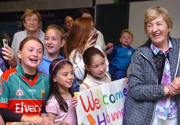 Smiles all round as relatives await the pilgrim arrivals at Ireland West Airport Knock. Picture Henry Wills. 