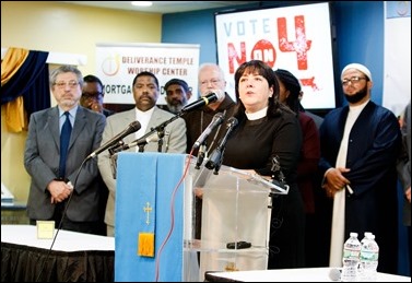 Massachusetts faith leaders opposing Ballot Question 4 rally at Deliverance Temple Worship Center in Dorchester, Nov. 1. Pilot photo/ Gregory L. Tracy 