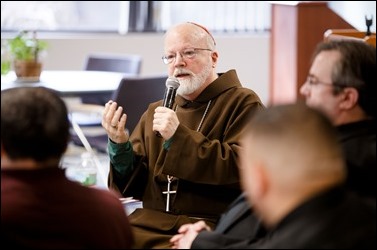 Cardinal Seán P. O'Malley meets with recently ordained priests at the Archdiocese of Boston’s Pastoral Center Jan. 19, 2017. Pilot photo/ Gregory L. Tracy 