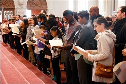 Rite of Election and Call to Continuing Conversion at celebrated the Cathedral of the Holy Cross, March 5, 2017. Pilot photo/ Mark Labbe 