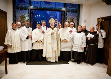 Cardinal Sean O’Malley celebrates a vespers service at the new Our Lady of Good Voyage Shrine in Boston’s Seaport District April 21, 2017. The service was held on the eve of the shrine’s dedication for priests, community members, archdiocesan staff, workers and others involved with the development of the new church. Pilot photo/ Gregory L. Tracy 