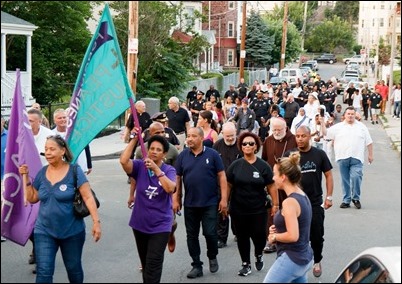 Cardinal O’Malley, priests and other religious leaders participate in a walk for peace in Dorchester, July 11, 2017. Pilot photo/ Mark Labbe 