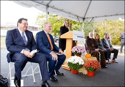 Cardinal Seán P. O’Malley and Lt. Governor Karyn Polito celebrate the groundbreaking of Bethany Apartments affordable and workforce housing at the Cardinal Cushing Centers in Hanover, Oct. 23, 2017. Pilot photo/ Gregory L. Tracy 