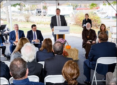 Cardinal Seán P. O’Malley and Lt. Governor Karyn Polito celebrate the groundbreaking of Bethany Apartments affordable and workforce housing at the Cardinal Cushing Centers in Hanover, Oct. 23, 2017. Pilot photo/ Gregory L. Tracy 