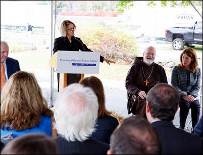 Cardinal Seán P. O’Malley and Lt. Governor Karyn Polito celebrate the groundbreaking of Bethany Apartments affordable and workforce housing at the Cardinal Cushing Centers in Hanover, Oct. 23, 2017. Pilot photo/ Gregory L. Tracy 