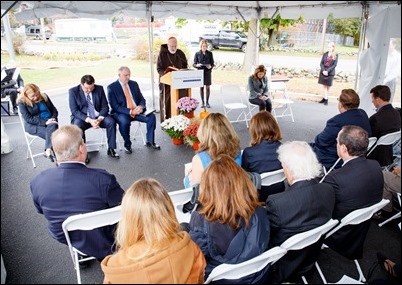 Cardinal Seán P. O’Malley and Lt. Governor Karyn Polito celebrate the groundbreaking of Bethany Apartments affordable and workforce housing at the Cardinal Cushing Centers in Hanover, Oct. 23, 2017. Pilot photo/ Gregory L. Tracy 