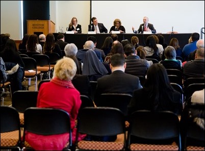 Seminar on the "Contribution of Migrants to Development and Social Innovation" held at Boston College, March 22, 2018. Pilot photo/ Mark Labbe 