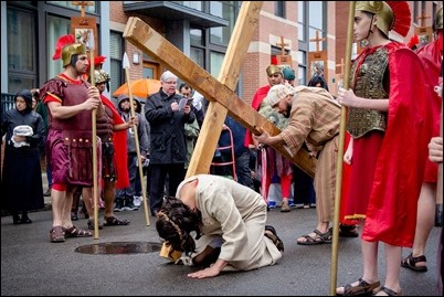 Good Friday living Stations of the Cross at the Cathedral of the Holy Cross, March 30, 2018. Pilot photo/ Mark Labbe