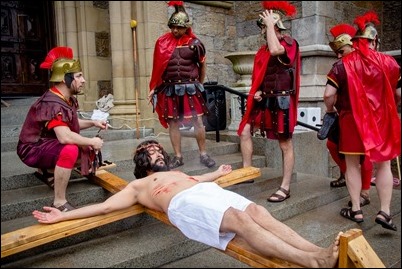 Good Friday living Stations of the Cross at the Cathedral of the Holy Cross, March 30, 2018. Pilot photo/ Mark Labbe