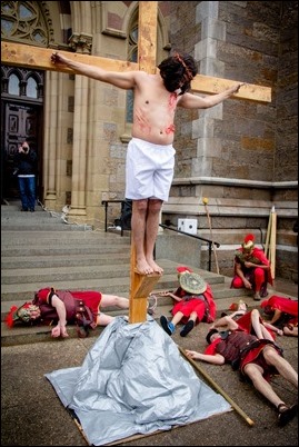 Good Friday living Stations of the Cross at the Cathedral of the Holy Cross, March 30, 2018. Pilot photo/ Mark Labbe