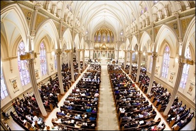 Ordination of Transitional Deacons Joseph Almeida, Maciej Kazimierz Araszkiewicz, Corey Bassett-Tirrell, Marcos Enrique, Timothy Paul Hynes, Przemyslaw Kasprzak, Brother John Edward Koelle OFM Cap., Brian Peter O’Hanlon, Mark Teodor Olejnik, Francis Huy Duc Pham, William Henry Robinson, Carignan Langlois Rouse, Victor Luna Vitug II, and James Paul Wargovich at Immaculate Conception Church in Lowell, April 14, 2018. Pilot photo/ Gregory L. Tracy 