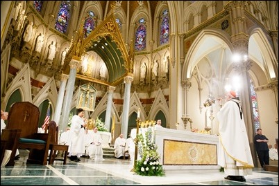 Ordination of Transitional Deacons Joseph Almeida, Maciej Kazimierz Araszkiewicz, Corey Bassett-Tirrell, Marcos Enrique, Timothy Paul Hynes, Przemyslaw Kasprzak, Brother John Edward Koelle OFM Cap., Brian Peter O’Hanlon, Mark Teodor Olejnik, Francis Huy Duc Pham, William Henry Robinson, Carignan Langlois Rouse, Victor Luna Vitug II, and James Paul Wargovich at Immaculate Conception Church in Lowell, April 14, 2018. Pilot photo/ Gregory L. Tracy 