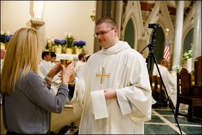 Ordination of Transitional Deacons Joseph Almeida, Maciej Kazimierz Araszkiewicz, Corey Bassett-Tirrell, Marcos Enrique, Timothy Paul Hynes, Przemyslaw Kasprzak, Brother John Edward Koelle OFM Cap., Brian Peter O’Hanlon, Mark Teodor Olejnik, Francis Huy Duc Pham, William Henry Robinson, Carignan Langlois Rouse, Victor Luna Vitug II, and James Paul Wargovich at Immaculate Conception Church in Lowell, April 14, 2018. Pilot photo/ Gregory L. Tracy 