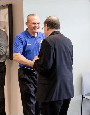 Farewell gathering of Frank Mendez, Dan Nisby and Msgr. William Fay at the Pastoral Center, June 22, 2018. Pilot photo/ Gregory L. Tracy