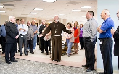 Farewell gathering of Frank Mendez, Dan Nisby and Msgr. William Fay at the Pastoral Center, June 22, 2018. Pilot photo/ Gregory L. Tracy