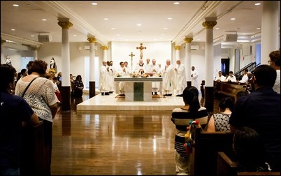 Dedication of the altar of the lower church of St. Rose of Lima, Chelsea, July 24, 2018. Photo by Jacqueline Tetrault, The Pilot