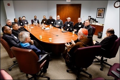 Cardinal O’Malley and Bishop Uglietto meet with extern priests working in the Archdiocese of Boston Oct. 23, 2018. (Pilot photo/ Gregory L. Tracy)