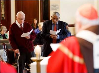 Permanent deacons celebrating 25 and 40 years of ordination  are honored at a Mass and lunch at the Pastoral Center, May 14, 2019.
Pilot photo/ Gregory L. Tracy 