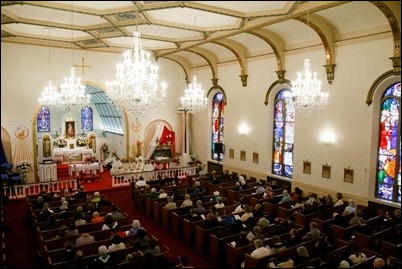 Mass at the St. John Paul II Shrine of Divine Mercy in Salem, April 29, 2019 to celebrate Divine Mercy Sunday. Mass was celebrated by Cardinal Seán P. O’Malley along with Bishop Mark O’Connell, and Bishop Wieslaw Lechowicz, an auxiliary bishop of the archdiocese of Tarnów, Poland.
Pilot photo/ Jacqueline Tetrault 