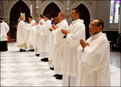 Erick Gonzalez, Joseph Hubbard, Matthew Norwood, Fernando J. Vivas, and Daniel Zinger for the Archdiocese of Boston; Brother Paul Kallal for the Oblates of the Virgin Mary; and Brother Antonio B. Lopez for the Congregation of the Sacred Stigmata are ordained transitional deacons June 8, 2019 at the Cathedral of the Holy Cross.<br />
Pilot photo/ Gregory L. Tracy 