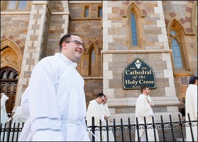 Erick Gonzalez, Joseph Hubbard, Matthew Norwood, Fernando J. Vivas, and Daniel Zinger for the Archdiocese of Boston; Brother Paul Kallal for the Oblates of the Virgin Mary; and Brother Antonio B. Lopez for the Congregation of the Sacred Stigmata are ordained transitional deacons June 8, 2019 at the Cathedral of the Holy Cross.<br />
Pilot photo/ Gregory L. Tracy 