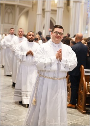 Erick Gonzalez, Joseph Hubbard, Matthew Norwood, Fernando J. Vivas, and Daniel Zinger for the Archdiocese of Boston; Brother Paul Kallal for the Oblates of the Virgin Mary; and Brother Antonio B. Lopez for the Congregation of the Sacred Stigmata are ordained transitional deacons June 8, 2019 at the Cathedral of the Holy Cross.<br />
Pilot photo/ Gregory L. Tracy 