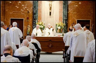 Cardinal Sean P. O'Malley celebrates the Mass for the Dedication of the Altar of the Chapel at Regina Cleri, Aug. 21, 2019.  The Mass marked the completion of a months-long renovation of the chapel.
Pilot photo/ Gregory L. Tracy 