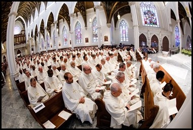 Cardinal O’Malley celebrates the annual Chrism Mass at the Cathedral of the Holy Cross April 16, 2019. The Mass, held during Holy Week, is an occasion to bless the scared oils for use in the coming year and for priests to renew their vows. (Pilot photo/ Gregory L. Tracy)