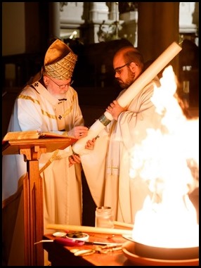 Cardinal Sean P. O’Malley celebrates the Easter Vigil at the Cathedral of the Holy Cross, April 12, 2020.
Pilot photo/ Gregory L. Tracy 