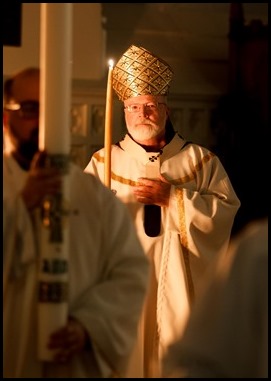 Cardinal Sean P. O’Malley celebrates the Easter Vigil at the Cathedral of the Holy Cross, April 12, 2020.
Pilot photo/ Gregory L. Tracy 