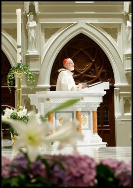 Cardinal Sean P. O’Malley celebrates the Easter Vigil at the Cathedral of the Holy Cross, April 12, 2020.
Pilot photo/ Gregory L. Tracy 