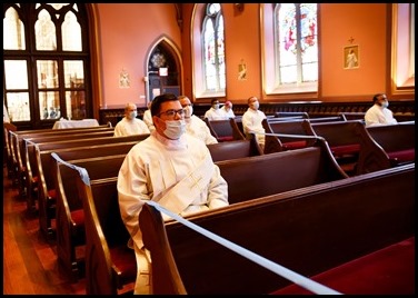 Presbyteral ordination of Fathers Joseph Hubbard, Dennis Nakkeeran, Matthew Norwood, Fernando Vivas, Daniel Zinger and James P. Ferus, SJ at the Cathedral of the Holy Cross, Aug. 1, 2020.
Pilot photo/ Gregory L. Tracy 