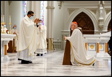 Presbyteral ordination of Fathers Joseph Hubbard, Dennis Nakkeeran, Matthew Norwood, Fernando Vivas, Daniel Zinger and James P. Ferus, SJ at the Cathedral of the Holy Cross, Aug. 1, 2020.
Pilot photo/ Gregory L. Tracy 