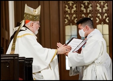 Cardinal Sean P. O’Malley ordains Transitional Deacons Fernando Ayala, David Anthony Campo, Brother Francis Godkin FPO, Robert LeBlanc Jr., Leonardo Moreira, Kevin Pleitez, Steven Restrepo, Alwin Chinnappan and Valanarasu Williamraj at the Cathedral of the Holy Cross on Oct. 24, 2020.
Pilot photo/ Gregory L. Tracy