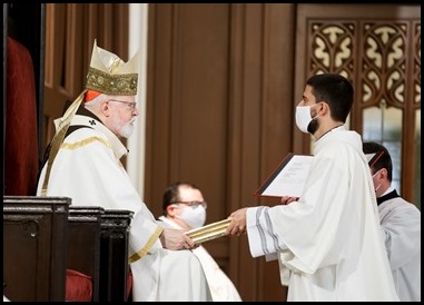 Cardinal Sean P. O’Malley ordains Transitional Deacons Fernando Ayala, David Anthony Campo, Brother Francis Godkin FPO, Robert LeBlanc Jr., Leonardo Moreira, Kevin Pleitez, Steven Restrepo, Alwin Chinnappan and Valanarasu Williamraj at the Cathedral of the Holy Cross on Oct. 24, 2020.
Pilot photo/ Gregory L. Tracy