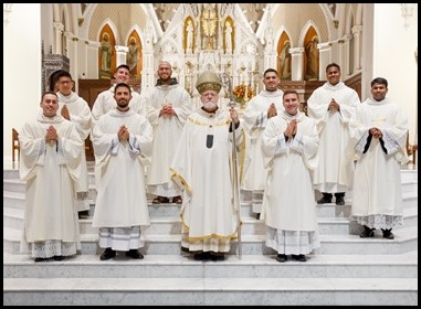 Cardinal Sean P. O’Malley ordains Transitional Deacons Fernando Ayala, David Anthony Campo, Brother Francis Godkin FPO, Robert LeBlanc Jr., Leonardo Moreira, Kevin Pleitez, Steven Restrepo, Alwin Chinnappan and Valanarasu Williamraj at the Cathedral of the Holy Cross on Oct. 24, 2020.
Pilot photo/ Gregory L. Tracy