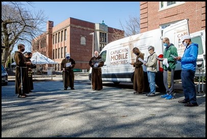 Cardinal Sean O’Malley blesses the van used by Capuchin Mobile Ministries’ outreach to the homeless at San Lorenzo Friary in Jamaica Plain March 27, 2021.
Pilot photo/ Gregory L. Tracy 