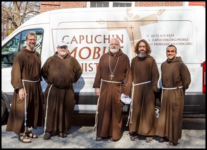 Cardinal Sean O’Malley blesses the van used by Capuchin Mobile Ministries’ outreach to the homeless at San Lorenzo Friary in Jamaica Plain March 27, 2021.
Pilot photo/ Gregory L. Tracy 