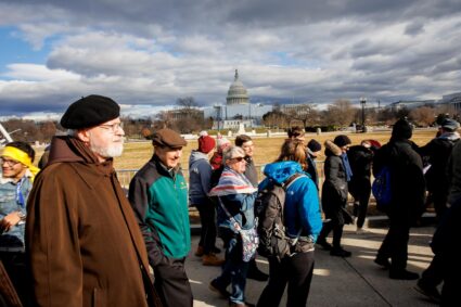 Cardinal Sean O’Malley leads a group of youth from the Archdiocese of Boston at 2023 March for Life in Washington, D.C. Pilot photo/ Gregory L. Tracy 