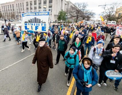 Cardinal Sean O’Malley leads a group of youth from the Archdiocese of Boston at 2023 March for Life in Washington, D.C. Pilot photo/ Gregory L. Tracy 