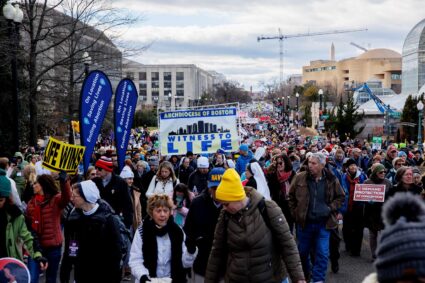 Cardinal Sean O’Malley leads a group of youth from the Archdiocese of Boston at 2023 March for Life in Washington, D.C. Pilot photo/ Gregory L. Tracy 