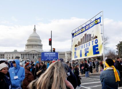 Cardinal Sean O’Malley leads a group of youth from the Archdiocese of Boston at 2023 March for Life in Washington, D.C. Pilot photo/ Gregory L. Tracy 